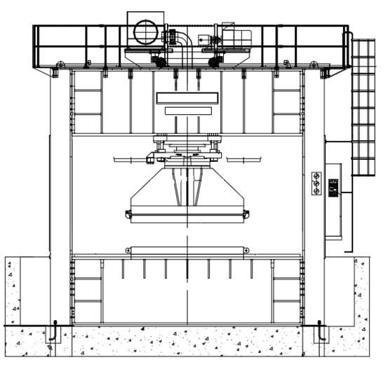 龙门式船舶板材压制成型液压机简图